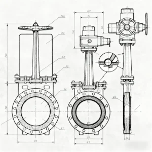Diagram struktur katup gerbang pelat, menampilkan komponen internal untuk kontrol aliran yang andal, katup Vcore