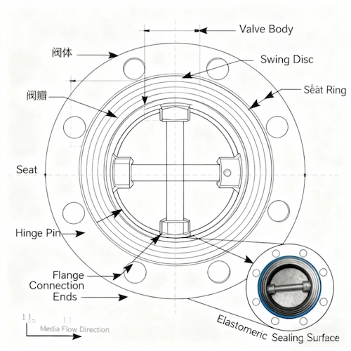 Vcore Valve Wafer Swing Check Valve structure and component view