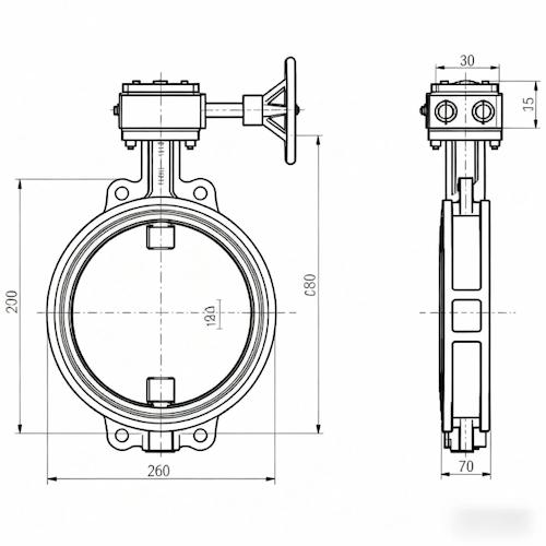 Strukturdiagramm einer 12-Zoll-Doppelexzenter-Absperrklappe mit Darstellung der Komponenten und des Designs, Vcore-Ventil