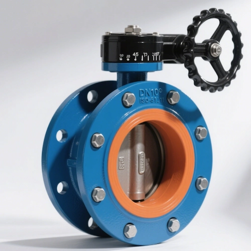 Vanne papillon entièrement à crampons installée dans un système de traitement de l'eau pour l'isolation et le contrôle du débit