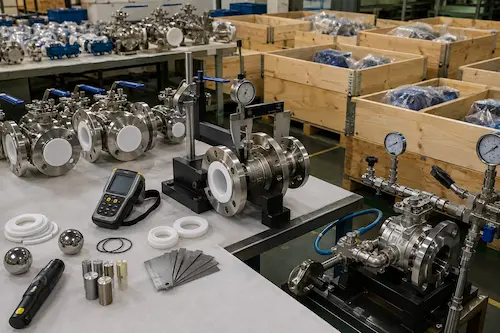 Test d'inspection des robinets à tournant sphérique à siège en PTFE et emballage d'exportation