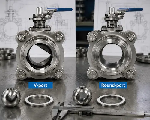 V port ball valve and standard ball valve flow control comparison