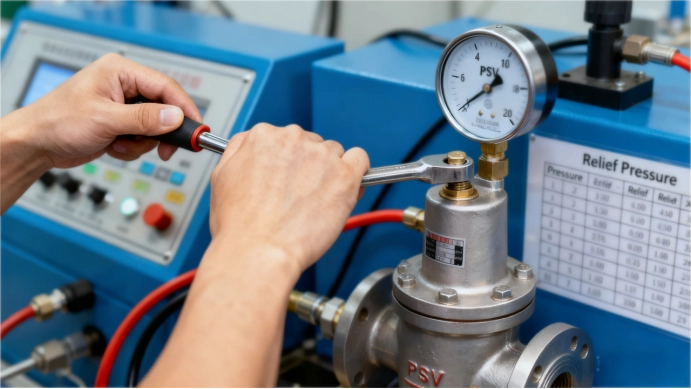 PSV set pressure and blowdown adjustment with labeled calibration points