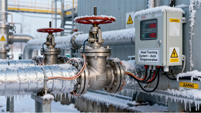 Electric heat tracing system installed around valve to prevent freezing