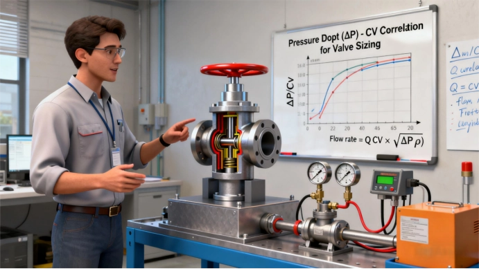 Pressure drop and Cv chart used for valve selection
