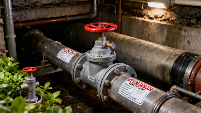 Válvula check en sistema de agua potable para prevenir contaminación