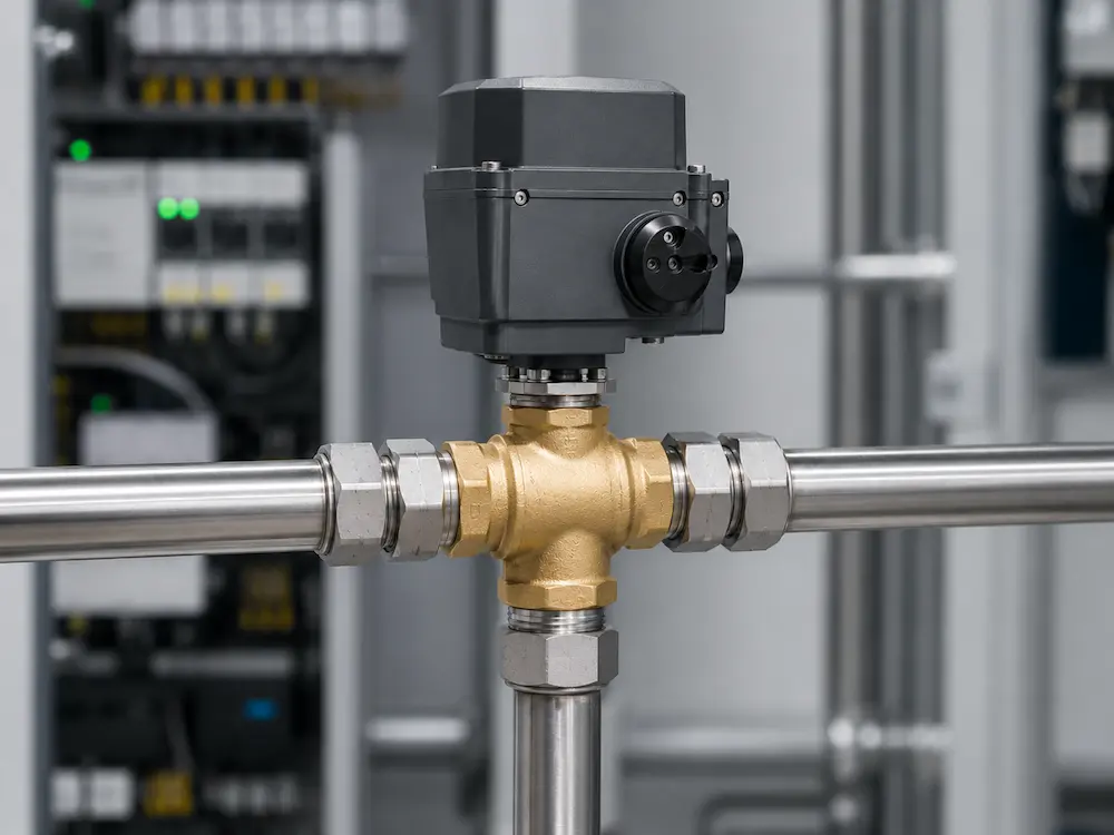 Electric 3-way ball valve for automated flow control Electric 3-way ball valve for automated flow control