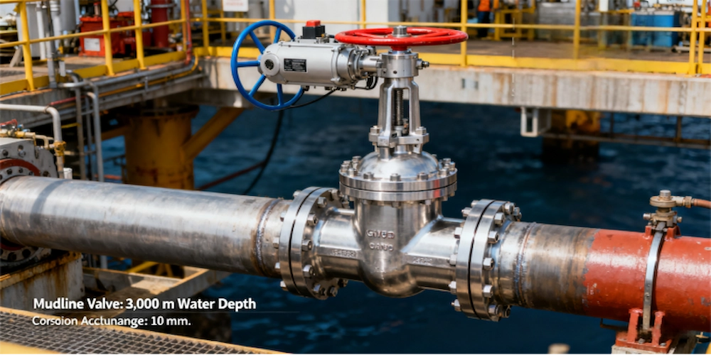 Válvula de acero inoxidable de alta presión en tuberías de petróleo y gas costa afuera
