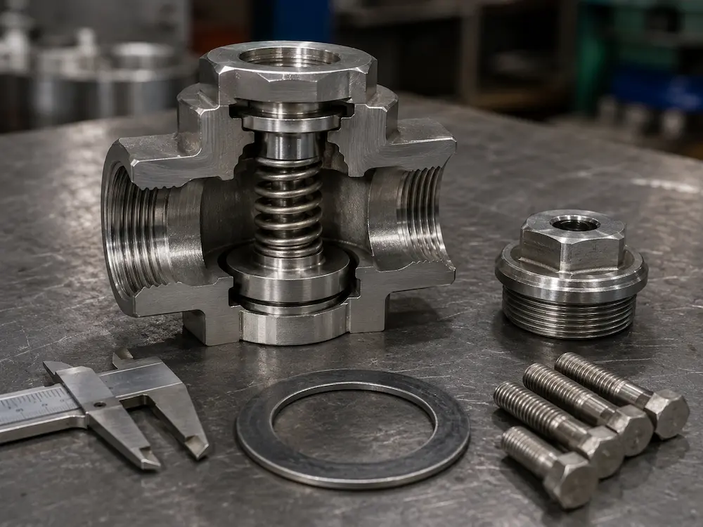 Spring check valve internal spring and disc closure structure