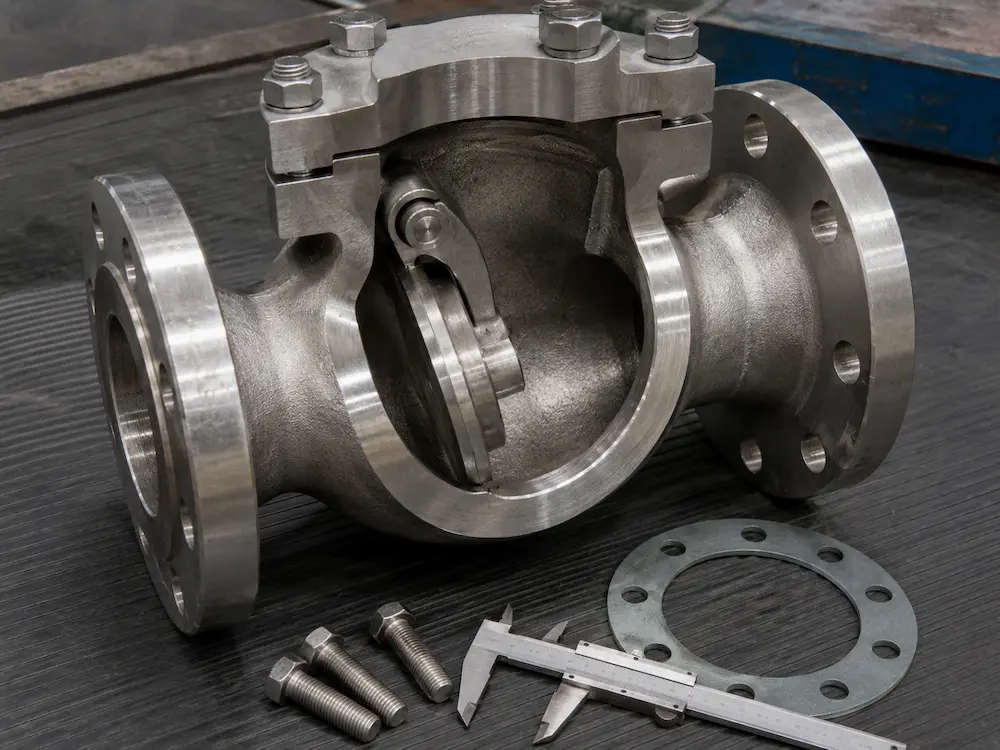 Swing check valve hinged disc and seat structure
