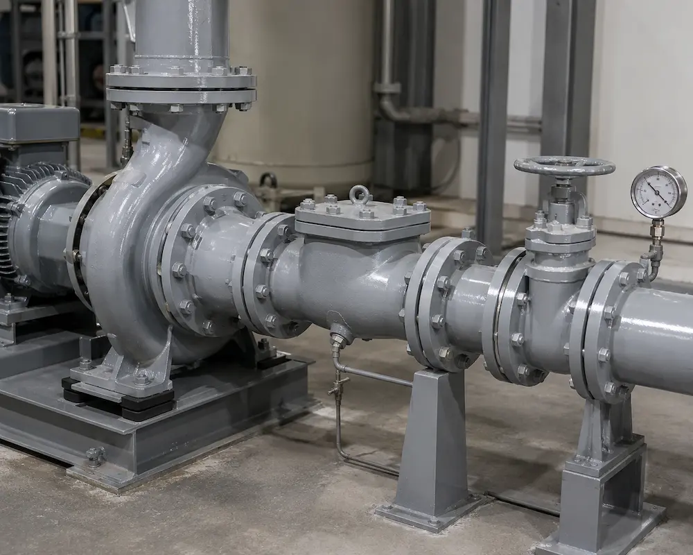Swing or spring check valve installed on pump discharge line