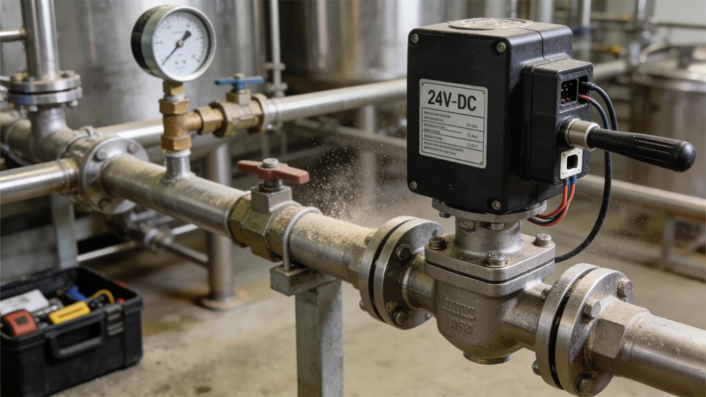 24V DC actuator valve used in a brewery’s fluid flow regulation system