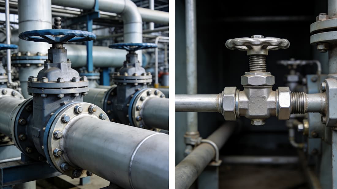 Flanged valves and screwed valves industrial application comparison