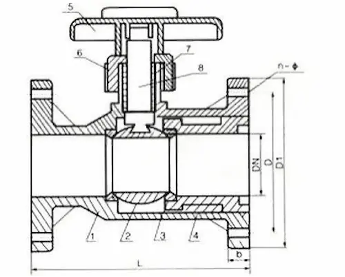 Struttura con valvola a sfera compatta in PVC