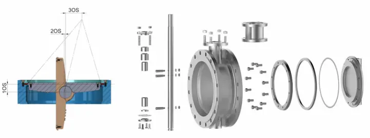 トリプル オフセット バタフライ バルブの形状図