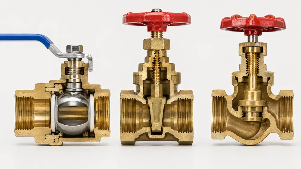 Internal structure comparison of brass ball valve, brass gate valve and brass globe valve Internal structure comparison of brass ball valve, brass gate valve and brass globe valve