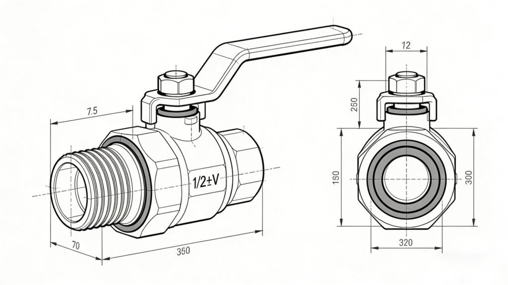 1/2 Inch Mini Ball Valve technical diagram with BSP/NPT threads and dual-seal design