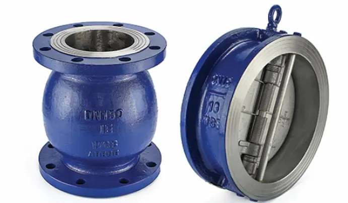 Double-plate-check-valve-in-vertical-pipeline