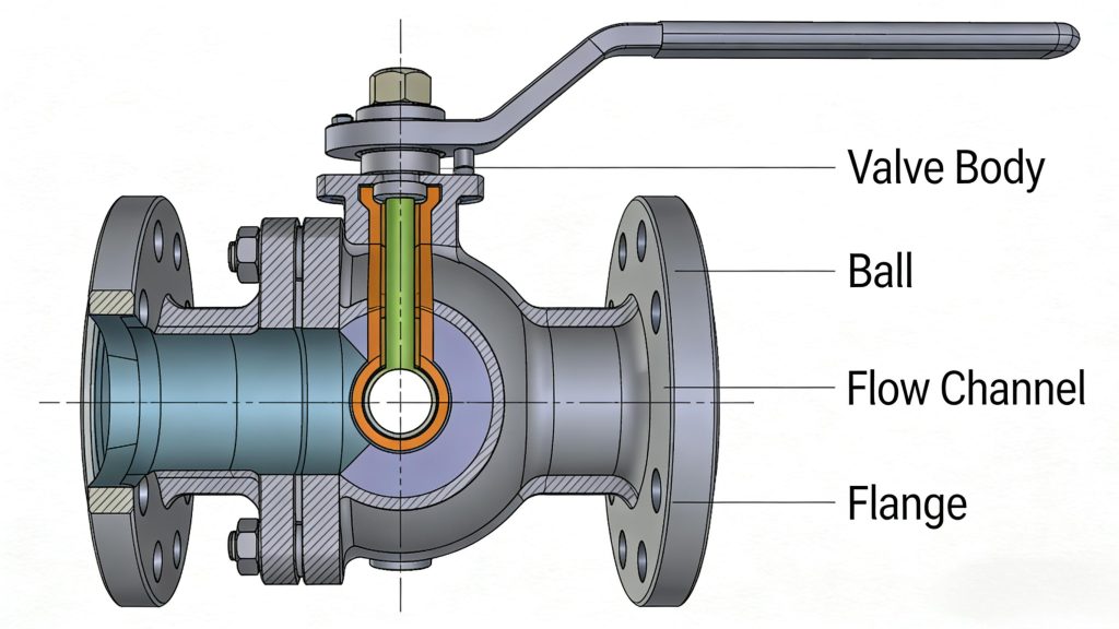 Full Port Ball Valve cutaway diagram—unobstructed flow path for industrial pipelines