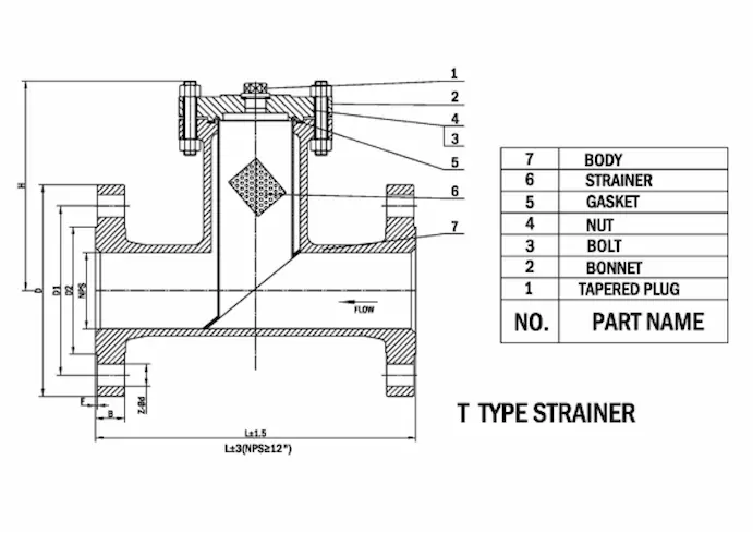 T type strainer structure