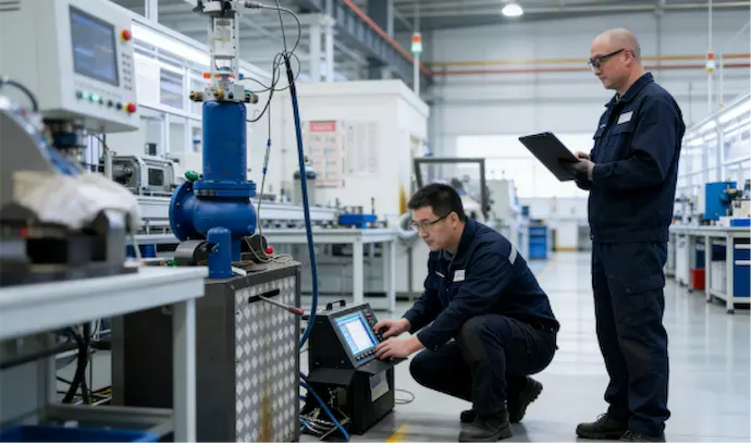 산업용 밸브 압력 테스트 워크샵.