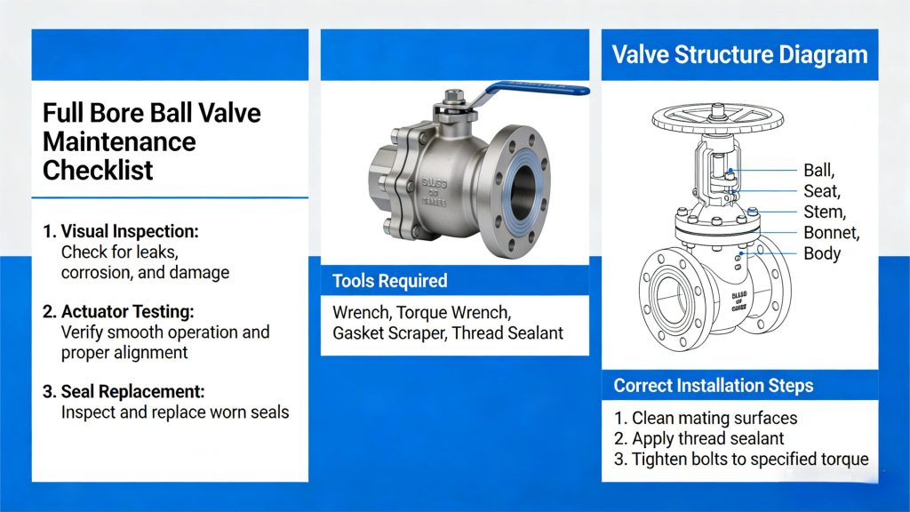 أدوات صيانة الصمامات الكروية ذات المنفذ الكامل وقائمة مراجعة الإصلاح للاستخدام الصناعي