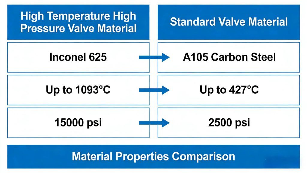 High Temperature High Pressure Valves material comparison chart for industrial applications