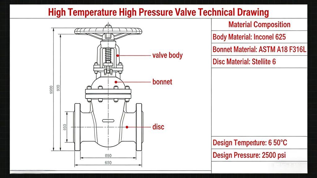High Temperature High Pressure Valves technical diagram—alloy steel body and metal seat design