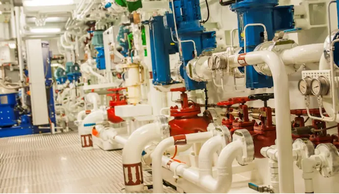 Seawater valve system with stainless steel valves for optimal corrosion resistance in marine environments.