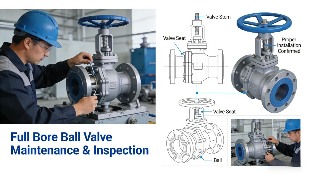 فني يقوم بأعمال الصيانة والإصلاح على الصمامات الكروية ذات المنفذ الكامل