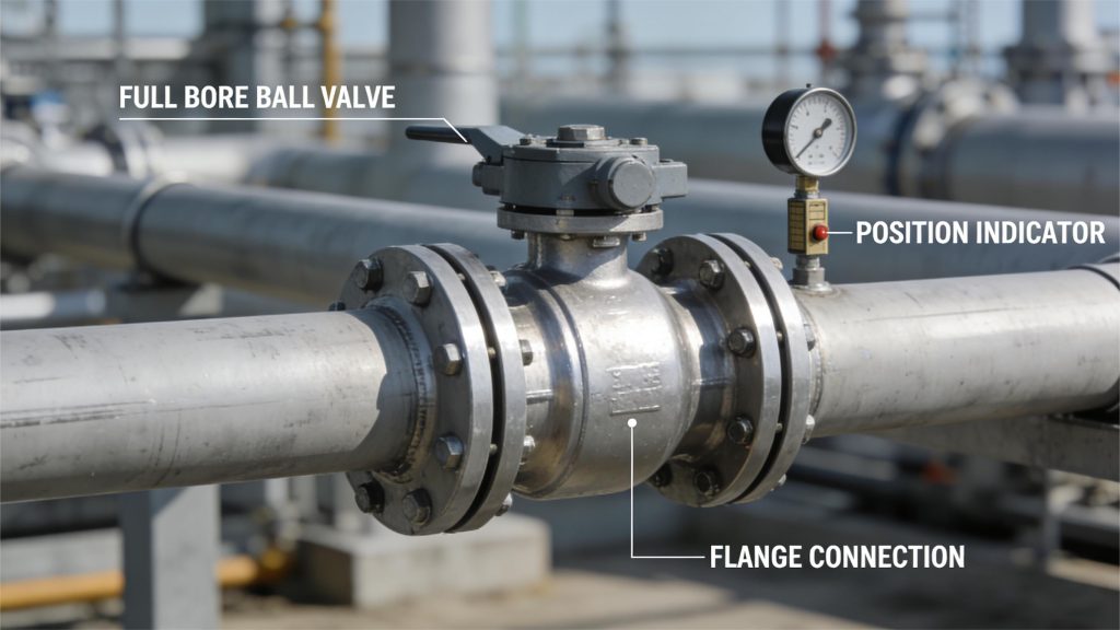 The Full Port Ball Valve installed in a high-pressure industrial gas pipeline