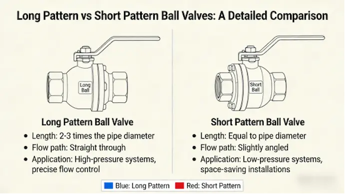 A detailed comparison between long pattern and short pattern ball valves.1