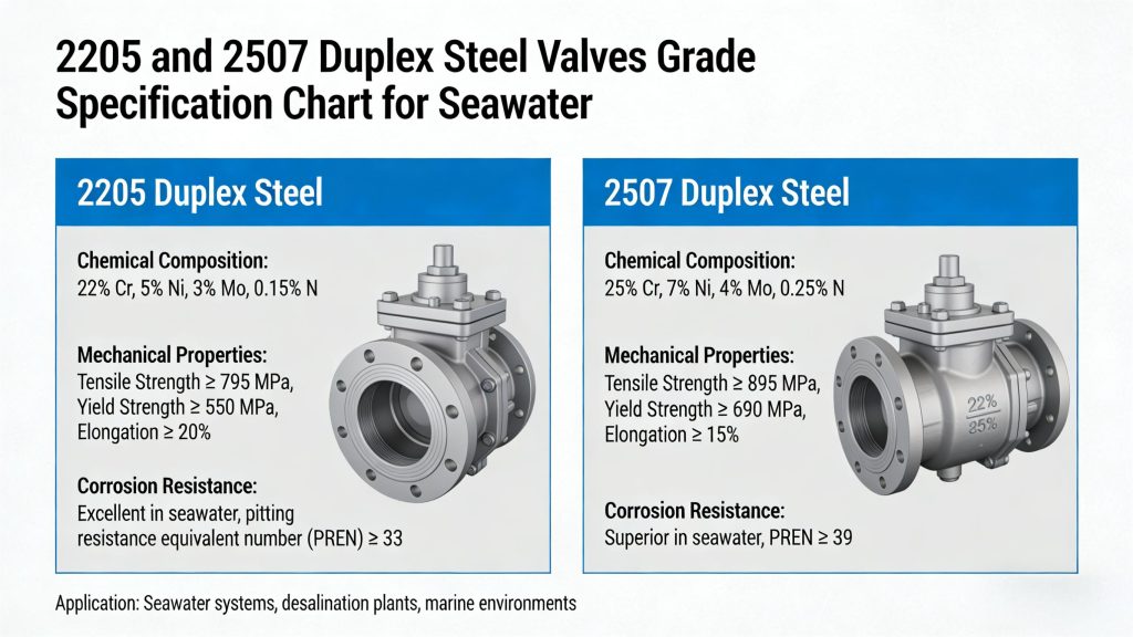 Biểu đồ thông số kỹ thuật của Van thép song công 2205 và 2507 cho nước biển Biểu đồ thông số kỹ thuật của Van thép song công 2205 và 2507 cho nước biển
