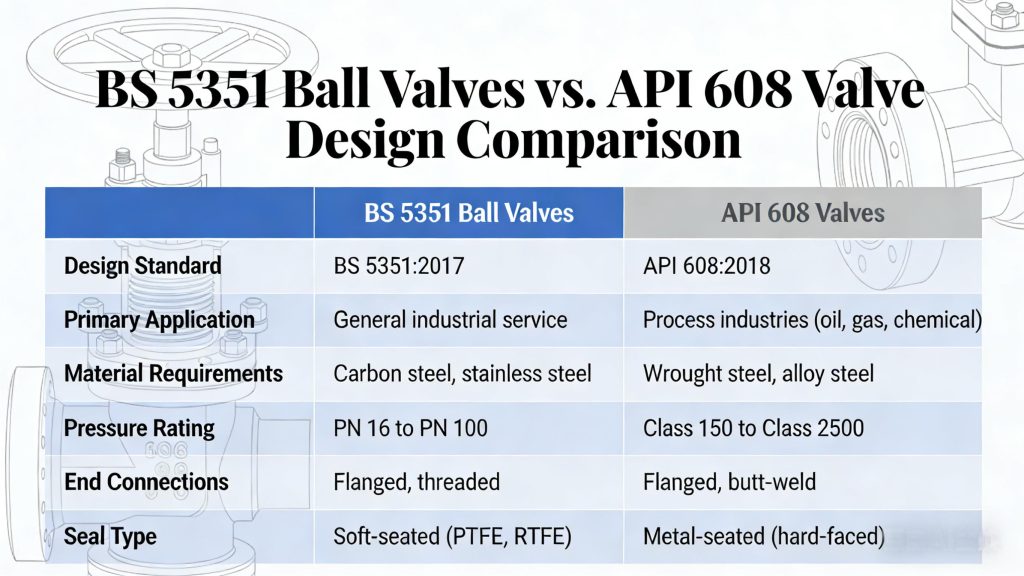 Bagan perbandingan desain katup Bola BS 5351 dan API 608