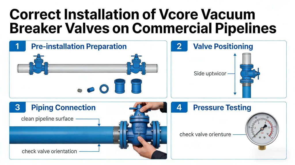 상업용 파이프라인에 Vcore 진공 차단기 밸브를 올바르게 설치 상업용 파이프라인에 Vcore 진공 차단기 밸브를 올바르게 설치