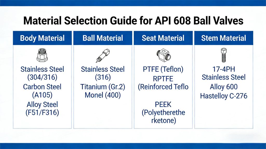 Material selection options for API 608 Ball Valves