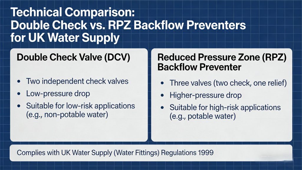 Техническое сравнение клапанов противотока Double Check и RPZ для водоснабжения Великобритании