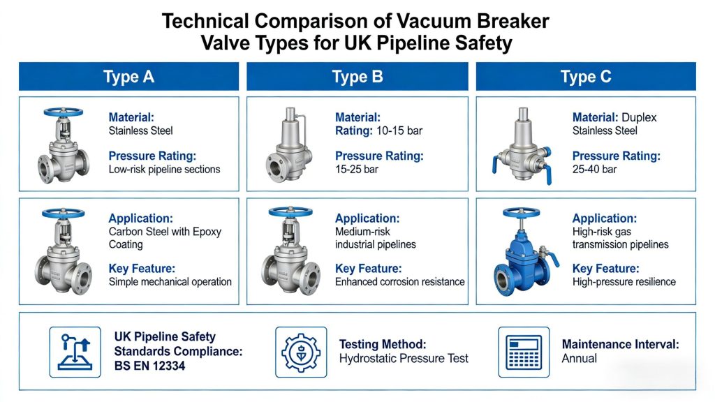 영국 파이프라인 안전을 위한 진공 차단기 밸브 유형의 기술 비교 영국 파이프라인 안전을 위한 진공 차단기 밸브 유형의 기술 비교
