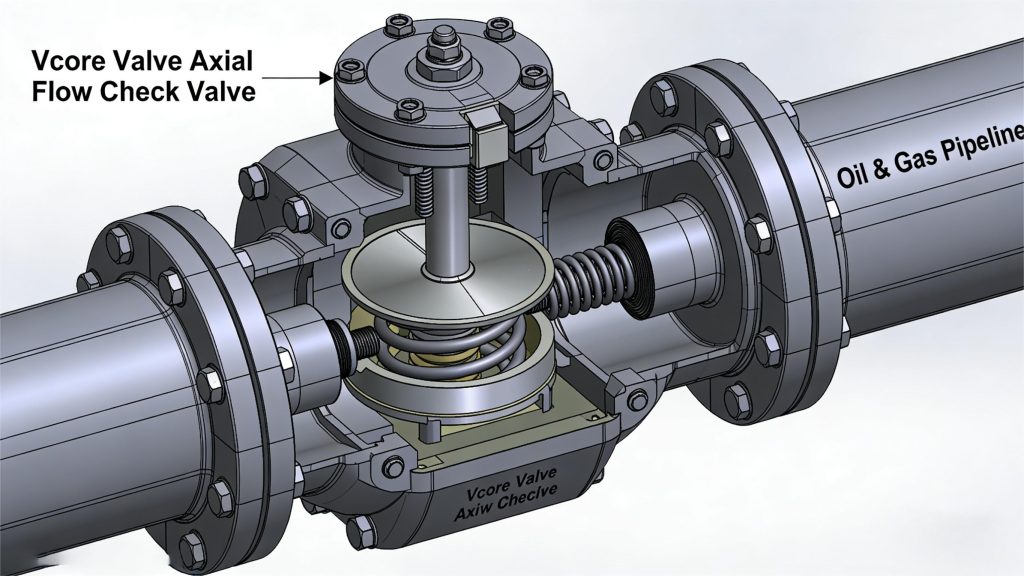 Vcore Valve Axial Flow Check Valves installation in oil & gas pipelines Vcore Valve Axial Flow Check Valves installation in oil & gas pipelines