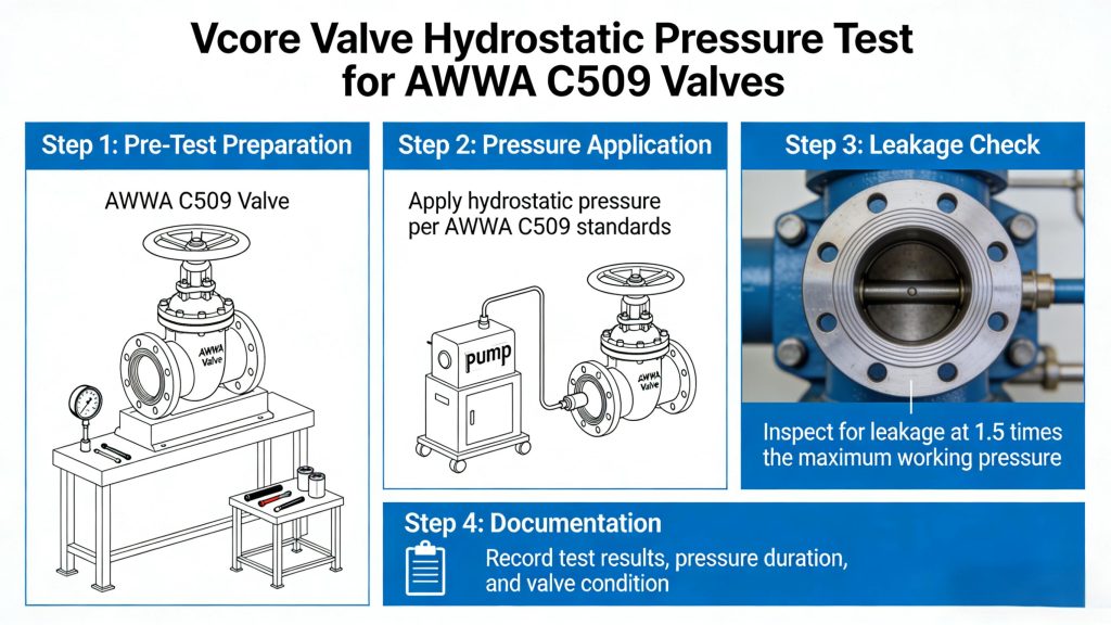 AWWA C509 밸브에 대한 Vcore 밸브 정수압 테스트 AWWA C509 밸브에 대한 Vcore 밸브 정수압 테스트