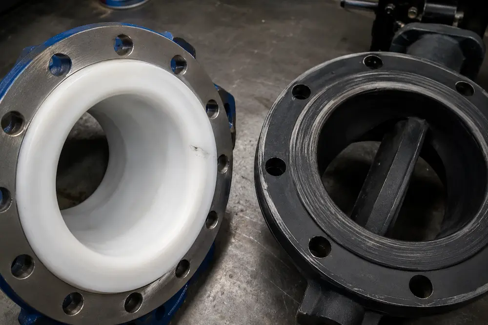 O flange da válvula revestido de PTFE e borracha enfrenta danos em serviços químicos O flange da válvula revestido de PTFE e borracha enfrenta danos em serviços químicos
