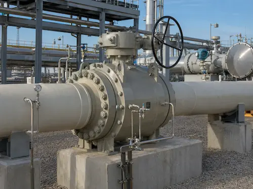 صمام كروي API 6D مثبت في محطة خطوط أنابيب النفط والغاز