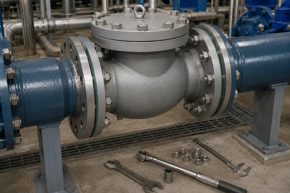 Check valve flow direction and installation orientation in pipeline