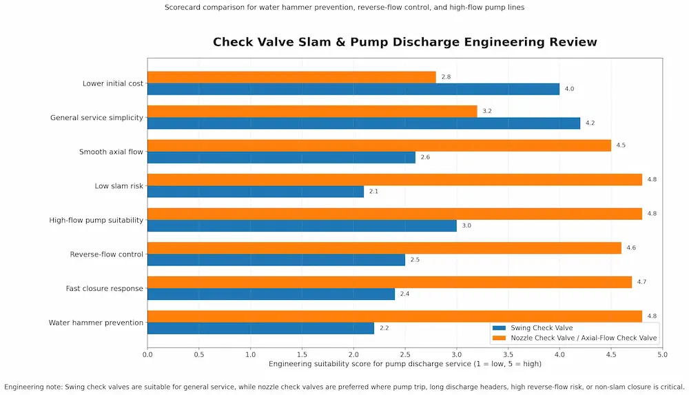 Engineering review of check valve slam and pump discharge water hammer risk