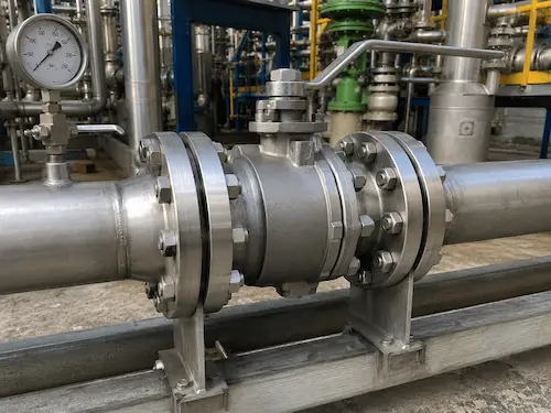 Flanschkugelhahn in Industrierohrleitung installiert