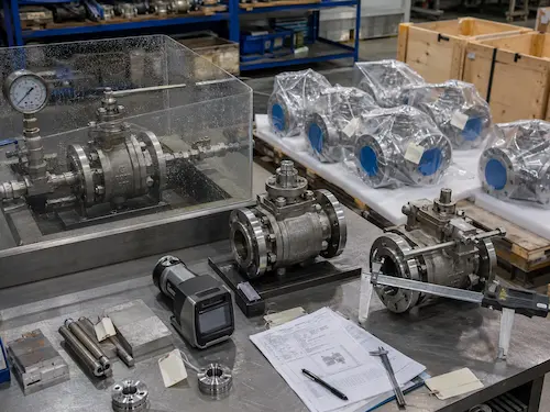 High pressure ball valve pressure testing inspection and export packing