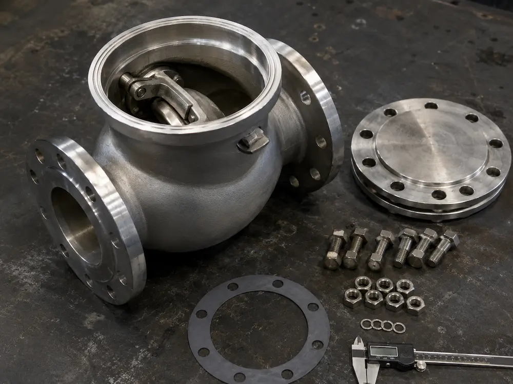 Swing check valve hinged disc and seat structure for industrial backflow prevention
