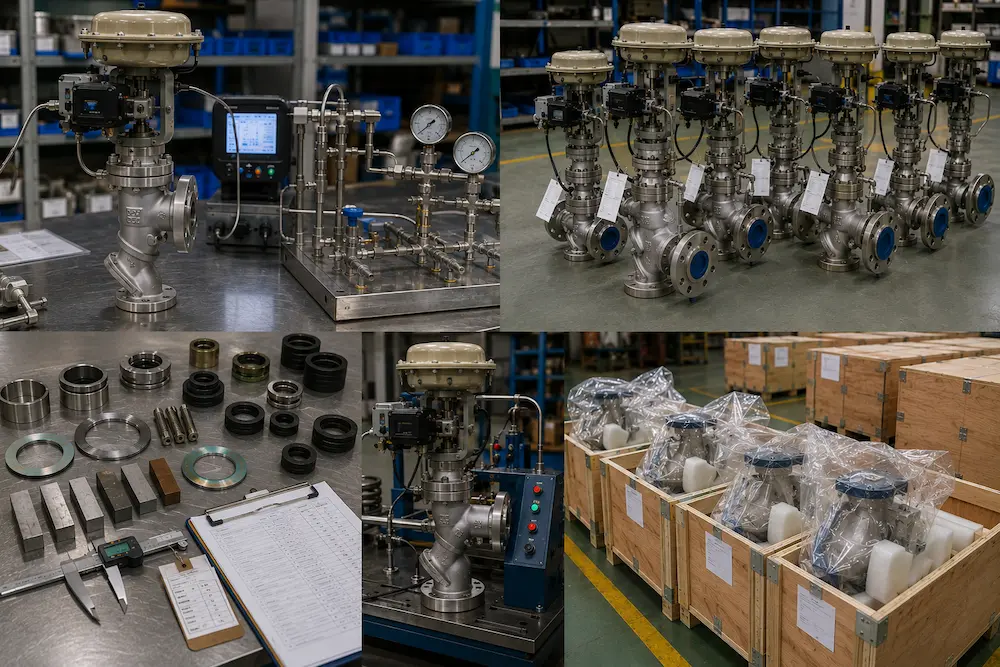 Angle control valve inspection calibration and export packing by Vcore Valve