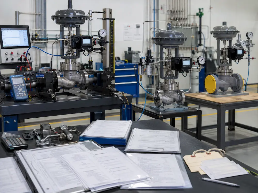 Control valve factory positioner calibration testing and inspection records