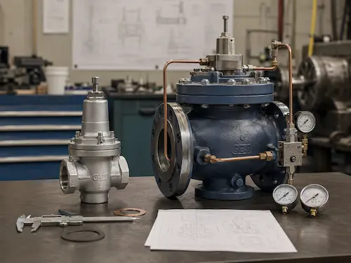 Direct acting and pilot operated pressure reducing valve comparison by Vcore Valve